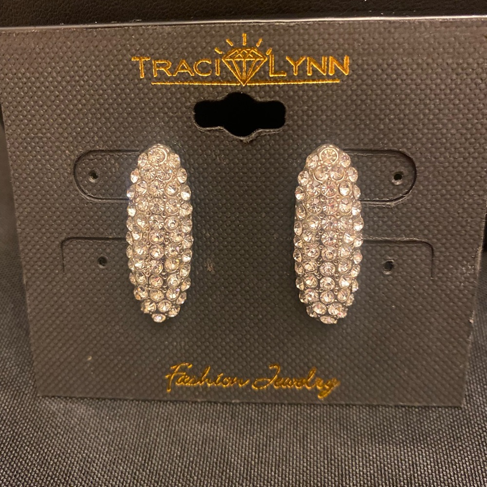 Traci Lynn Silver Sparkling Teardrop Earrings
